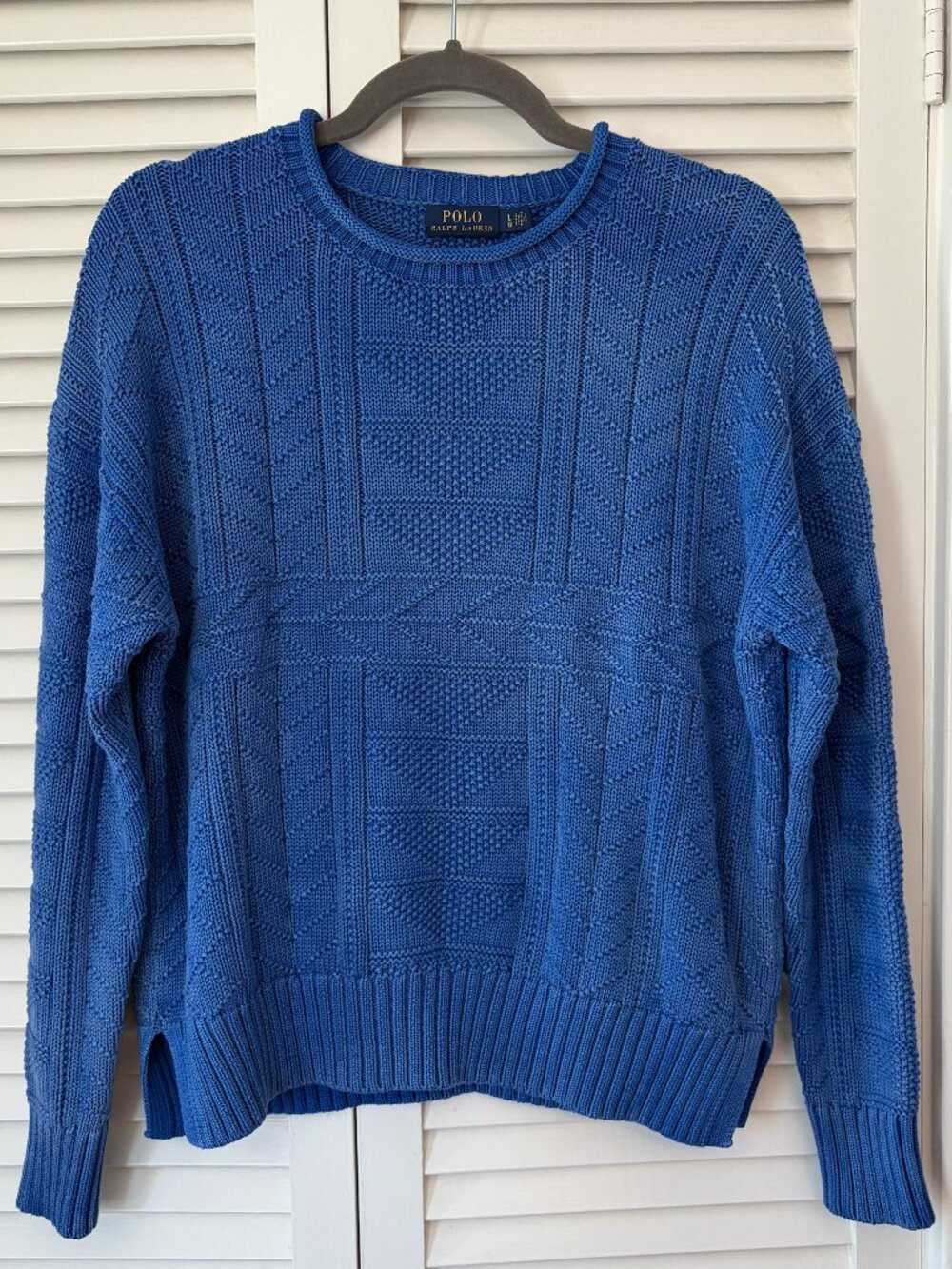 Polo Ralph Lauren crewneck sweater large blue rollneck cableknit preppy cotton